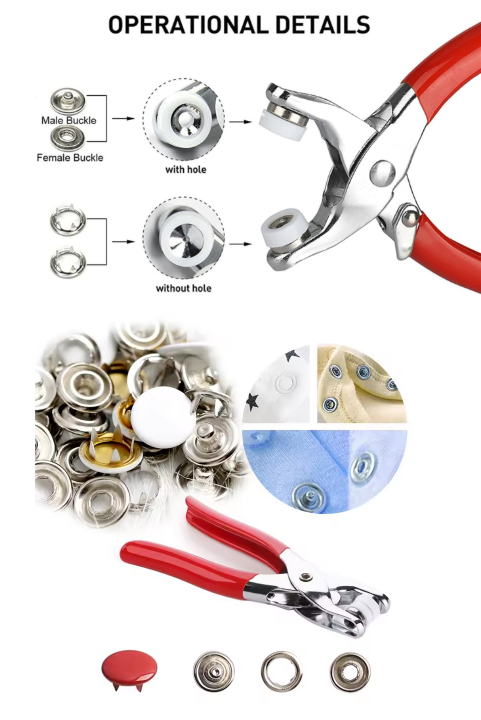 Five-Prong Metal Snap Tool Kit for Quick Button Fixing on Clothes, Belts & Accessories